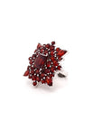 Natural Garnet Silver Ring Floral Style