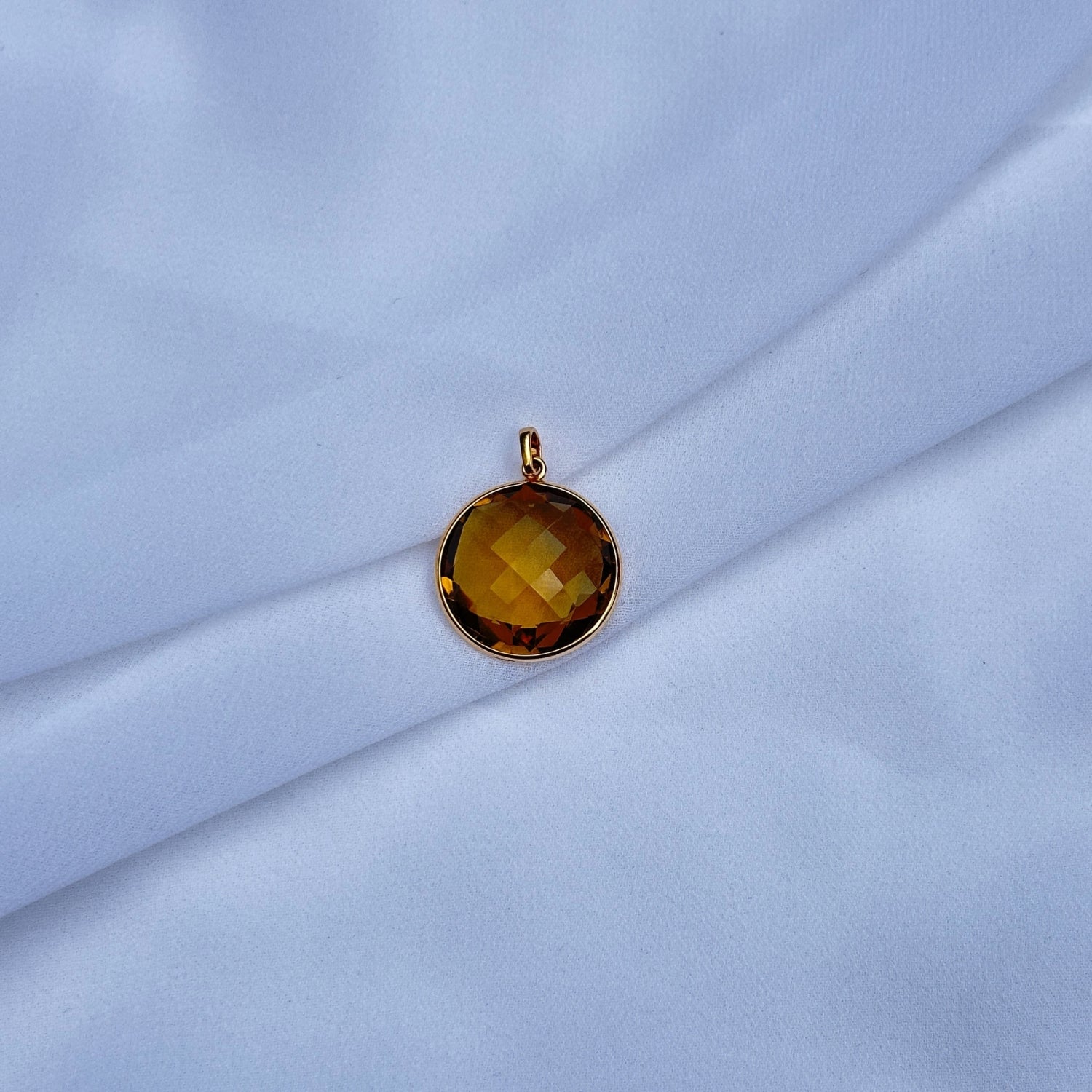 Brown Quartz Round 18K Gold Pendant