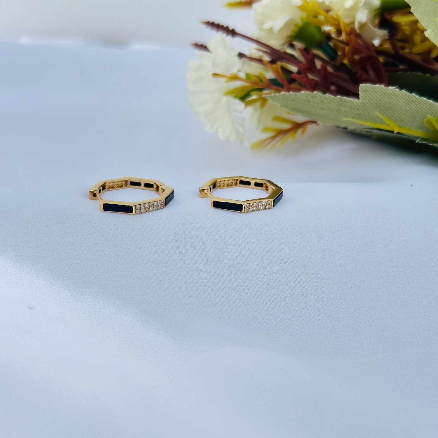 Black Onyx & Diamond 14K Gold Earrings