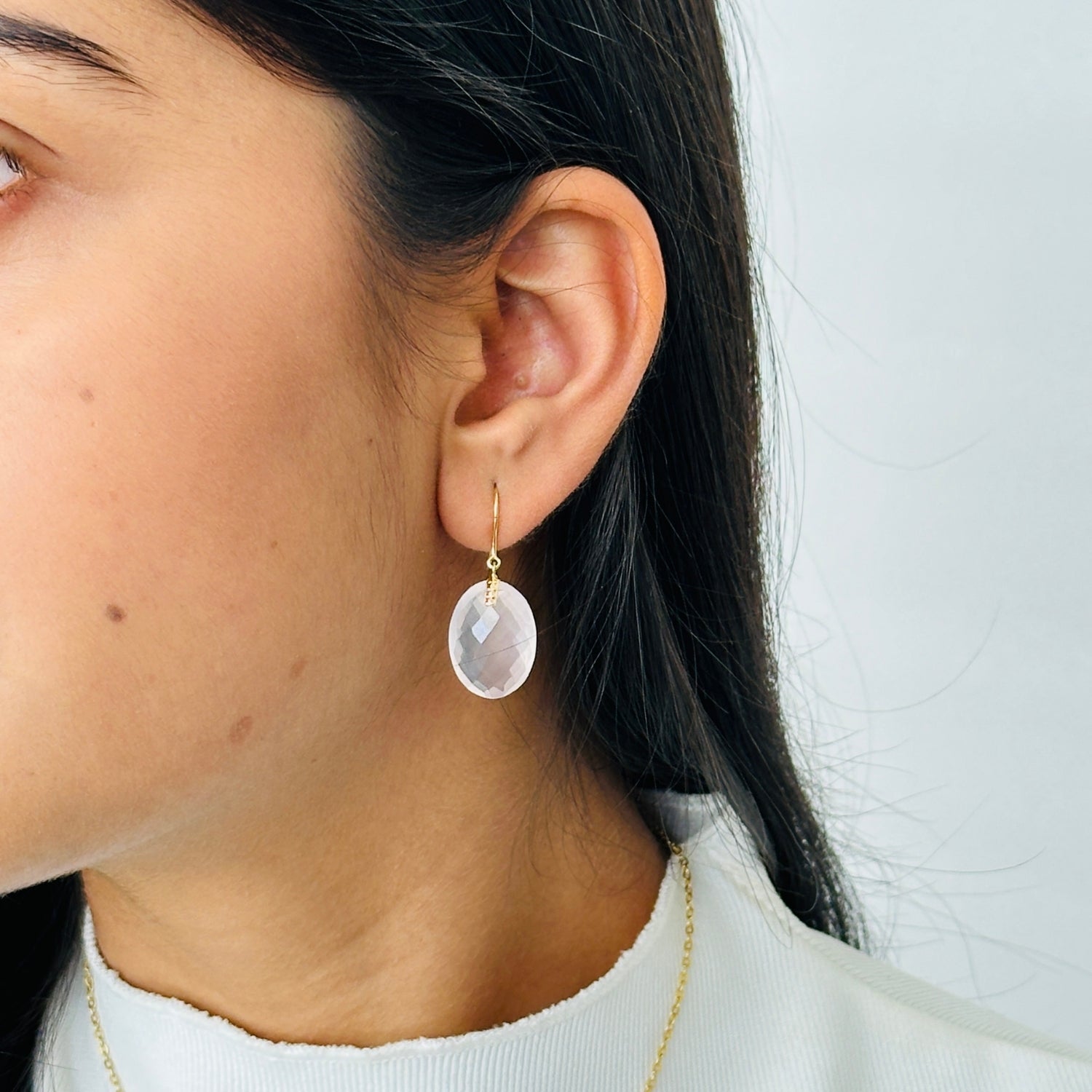 Rose Quartz 18K Gold Earrings