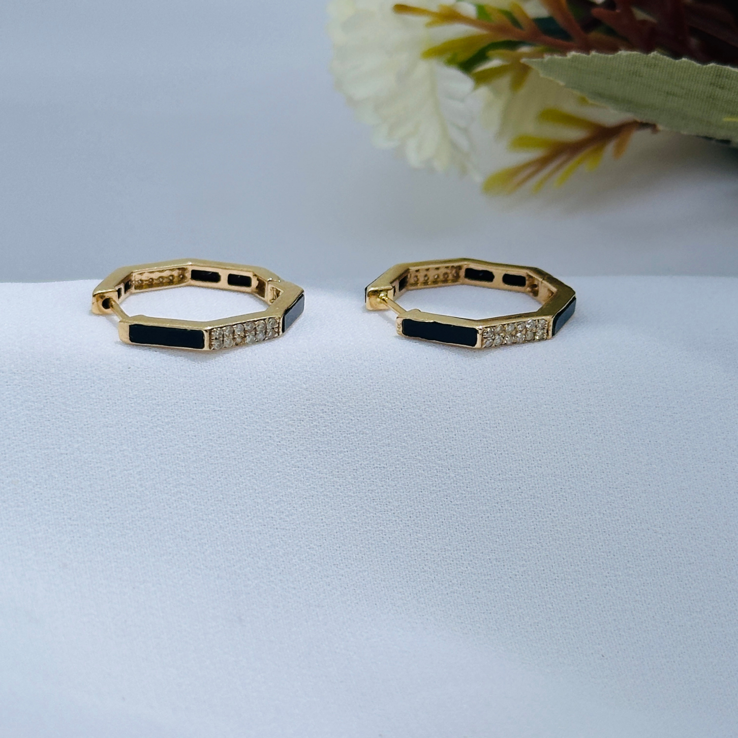 Black Onyx & Diamond 14K Gold Earrings