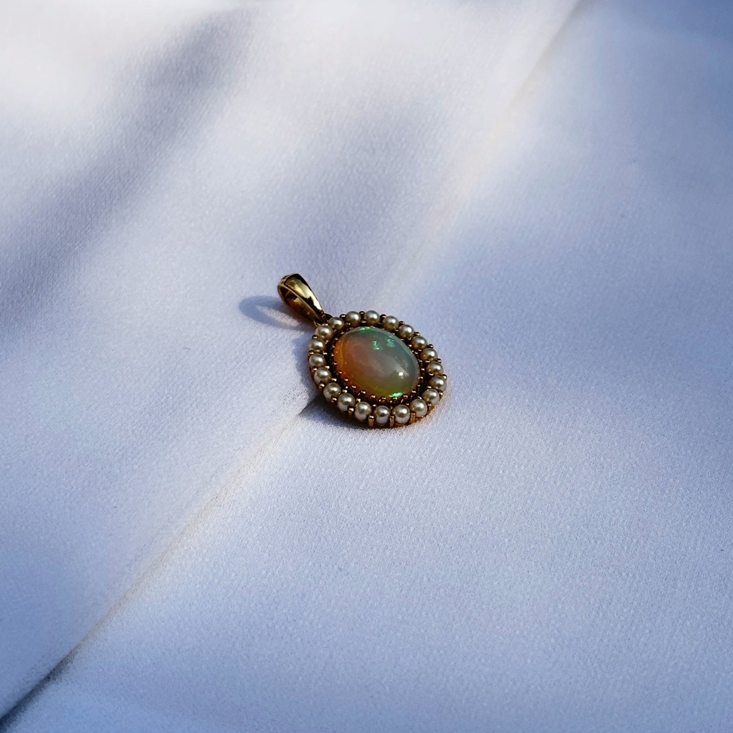 Opal & Pearl Oval 18K Gold Pendant
