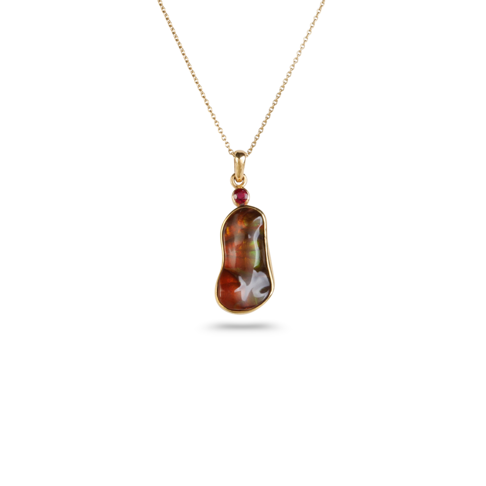 Fire Opal & Ruby 18K Gold Pendant