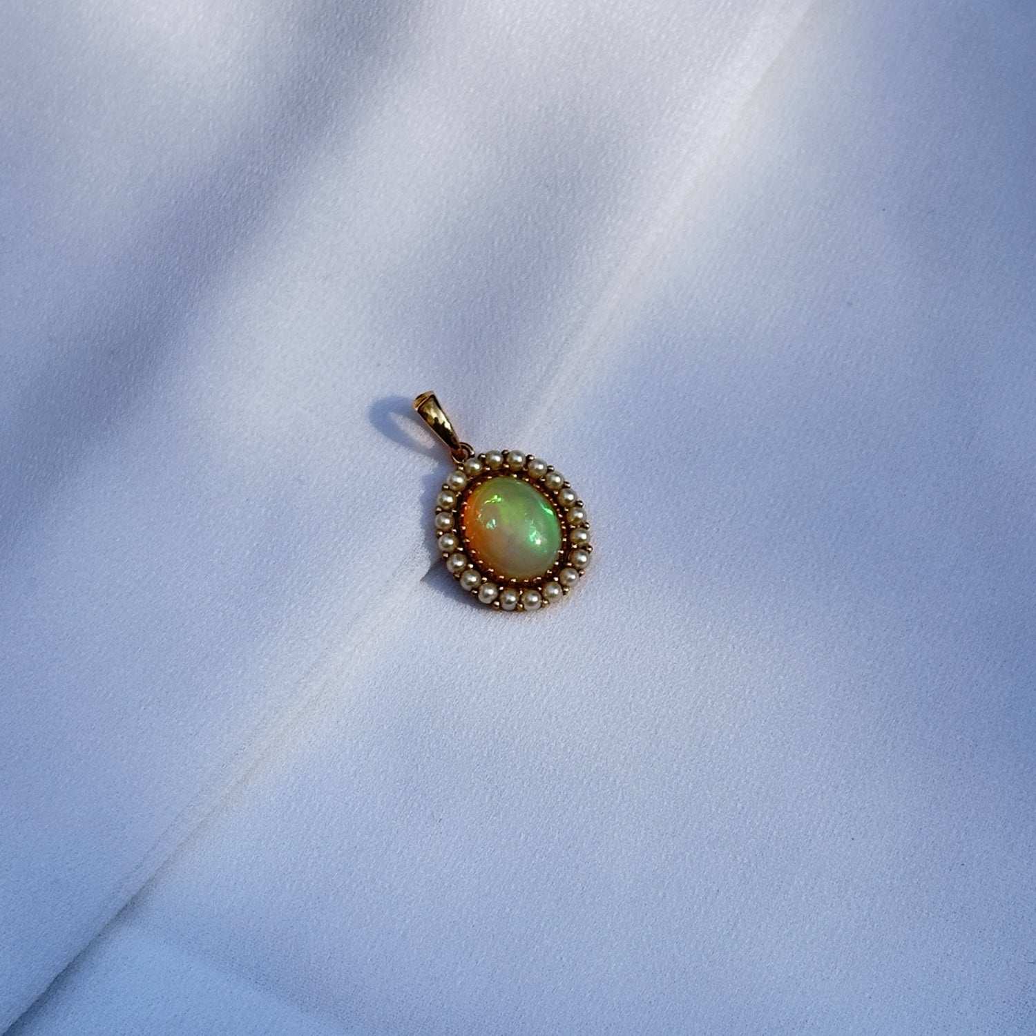 Opal & Pearl Oval 18K Gold Pendant