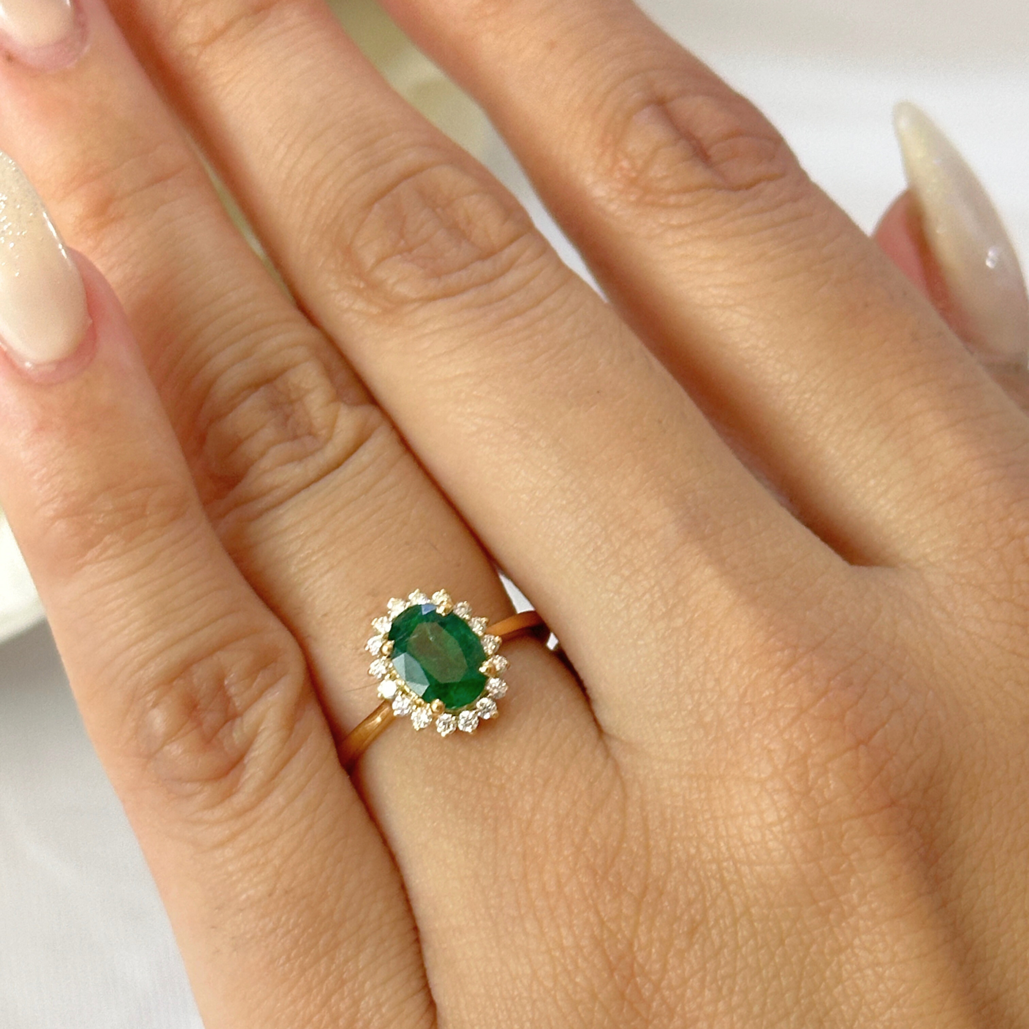 Emerald Diamond Gold Cluster Ring