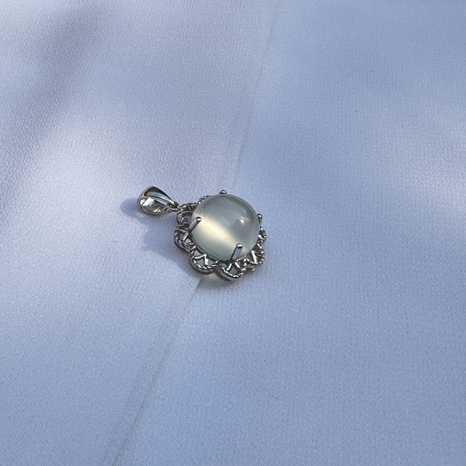 Moonstone Round 14K White Gold Pendant