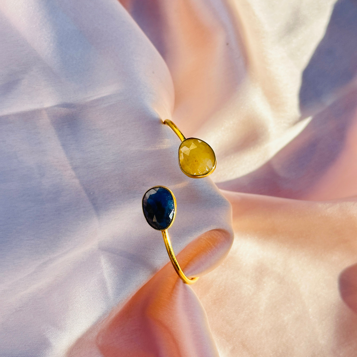 Nina Multi Sapphire Cuff 18K Gold Plated Silver Bracelet