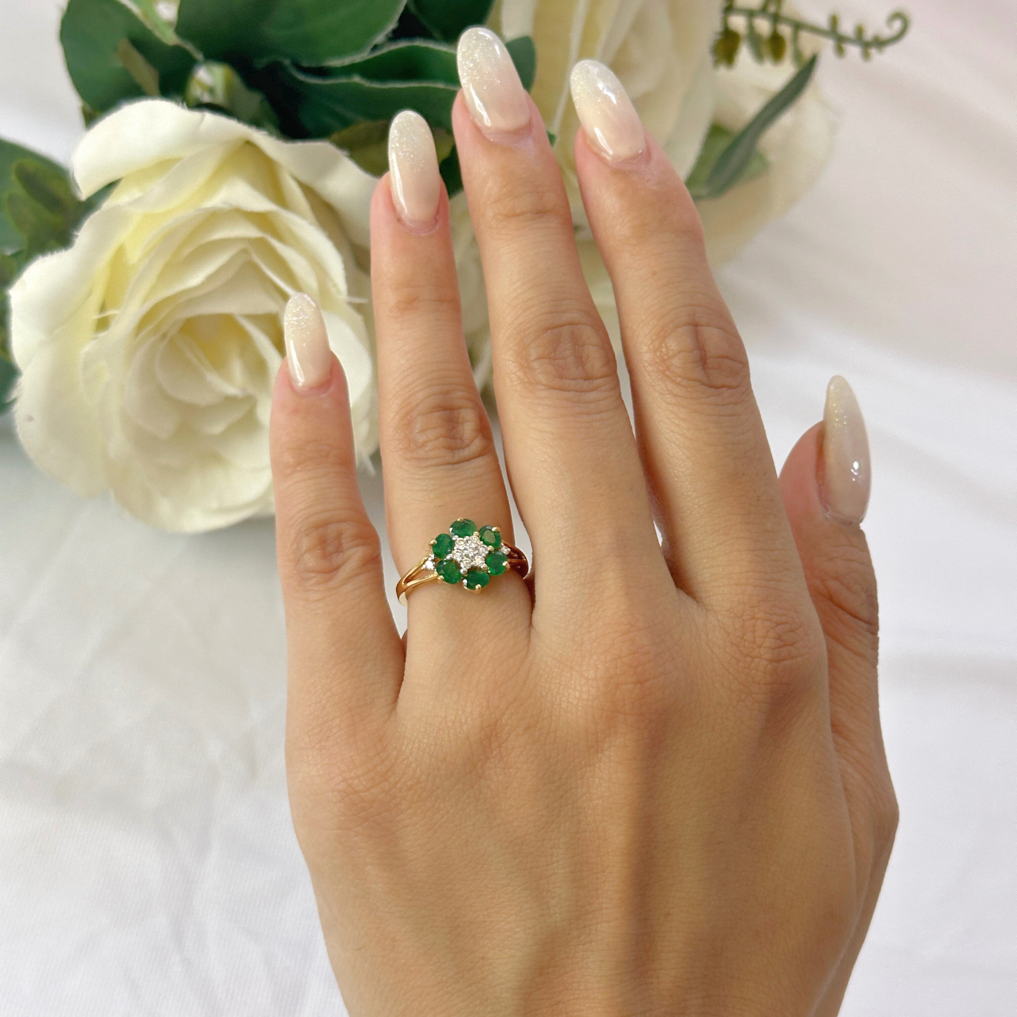 Floral Emerald & Diamond Ring