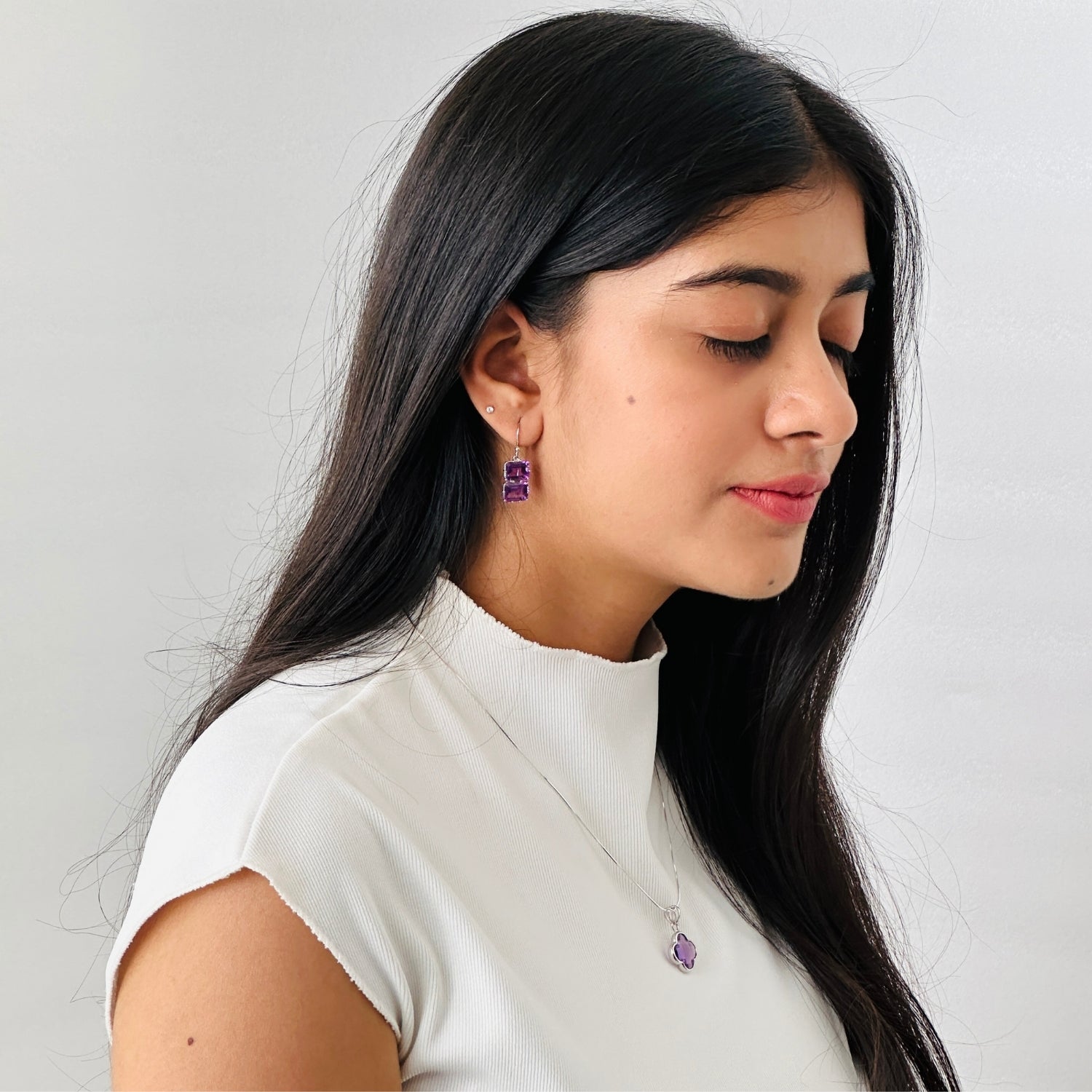 Amethyst 18K White Gold Earrings
