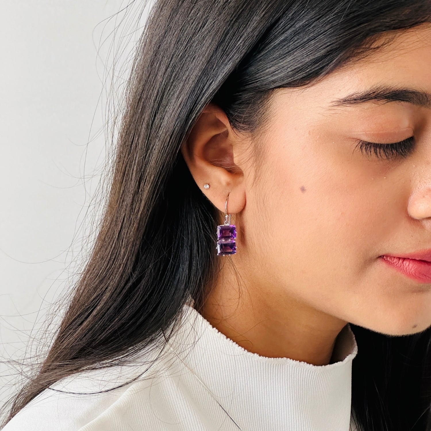 Amethyst 18K White Gold Earrings