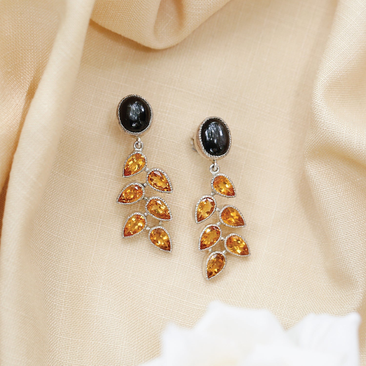 Posey Black star & Citrine Silver Earrings