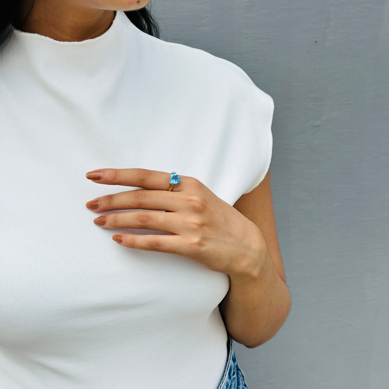 Blue Topaz Triangle 14K Gold Ring