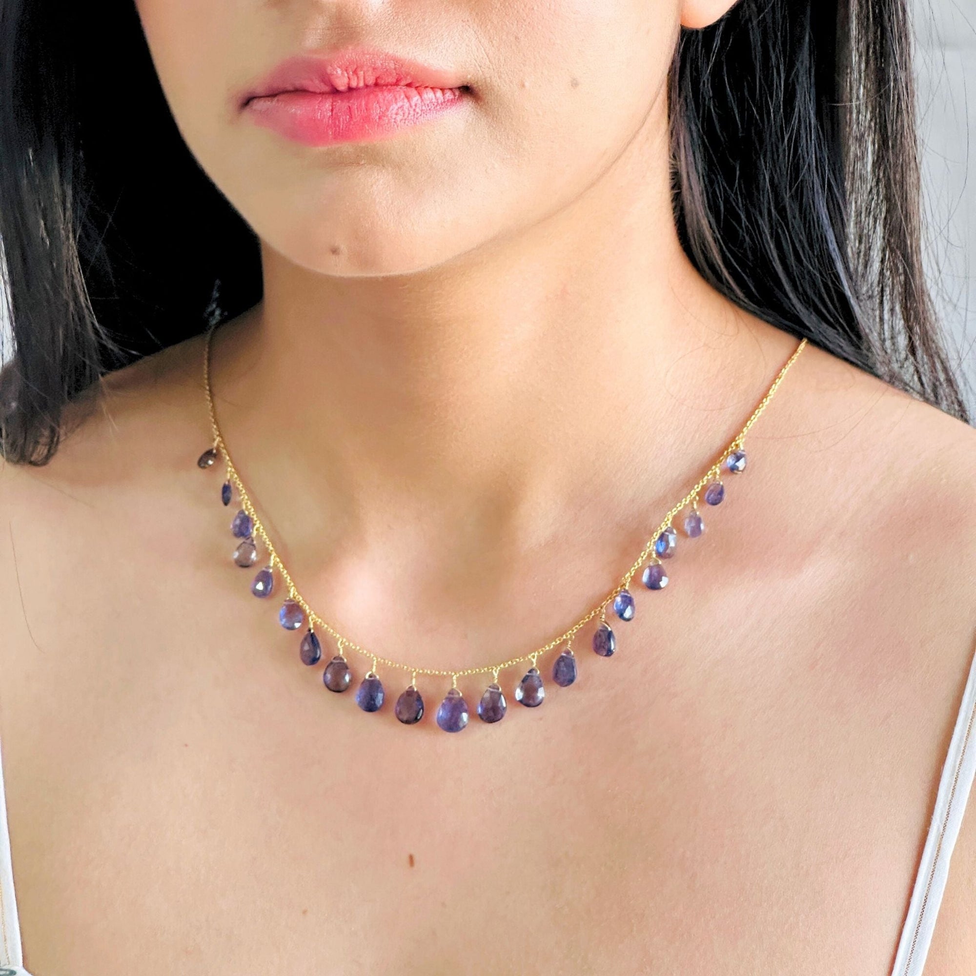Skim Iolite 18K Gold Plated Silver 925 Necklace
