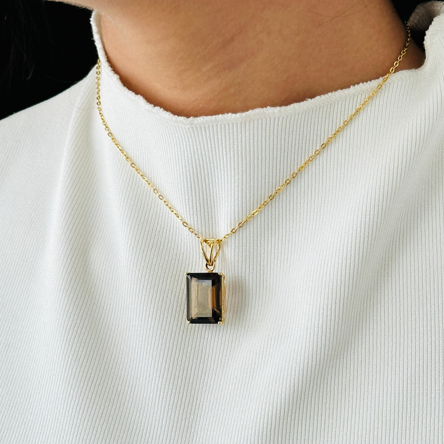 Smokey Quartz 18K Gold Pendant