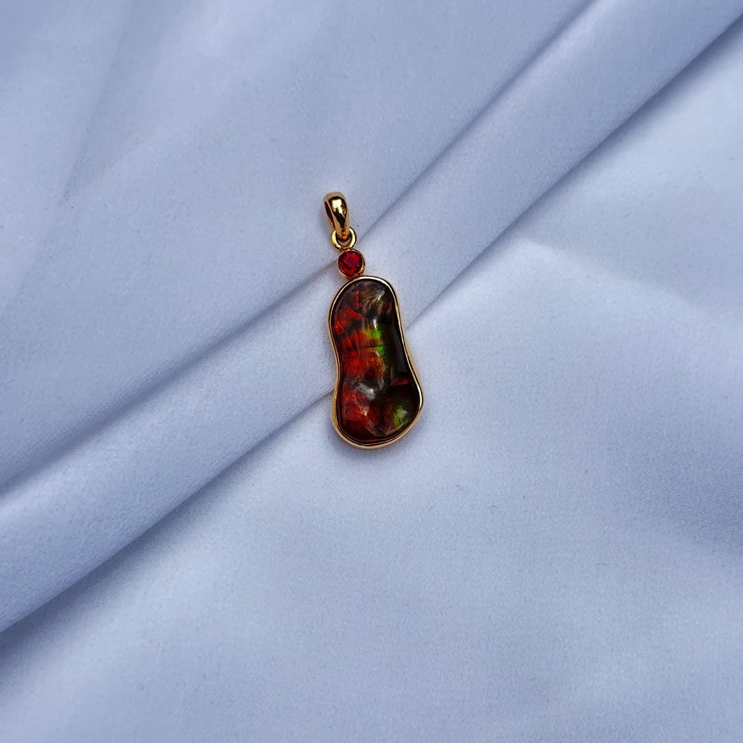 Fire Opal & Ruby 18K Gold Pendant