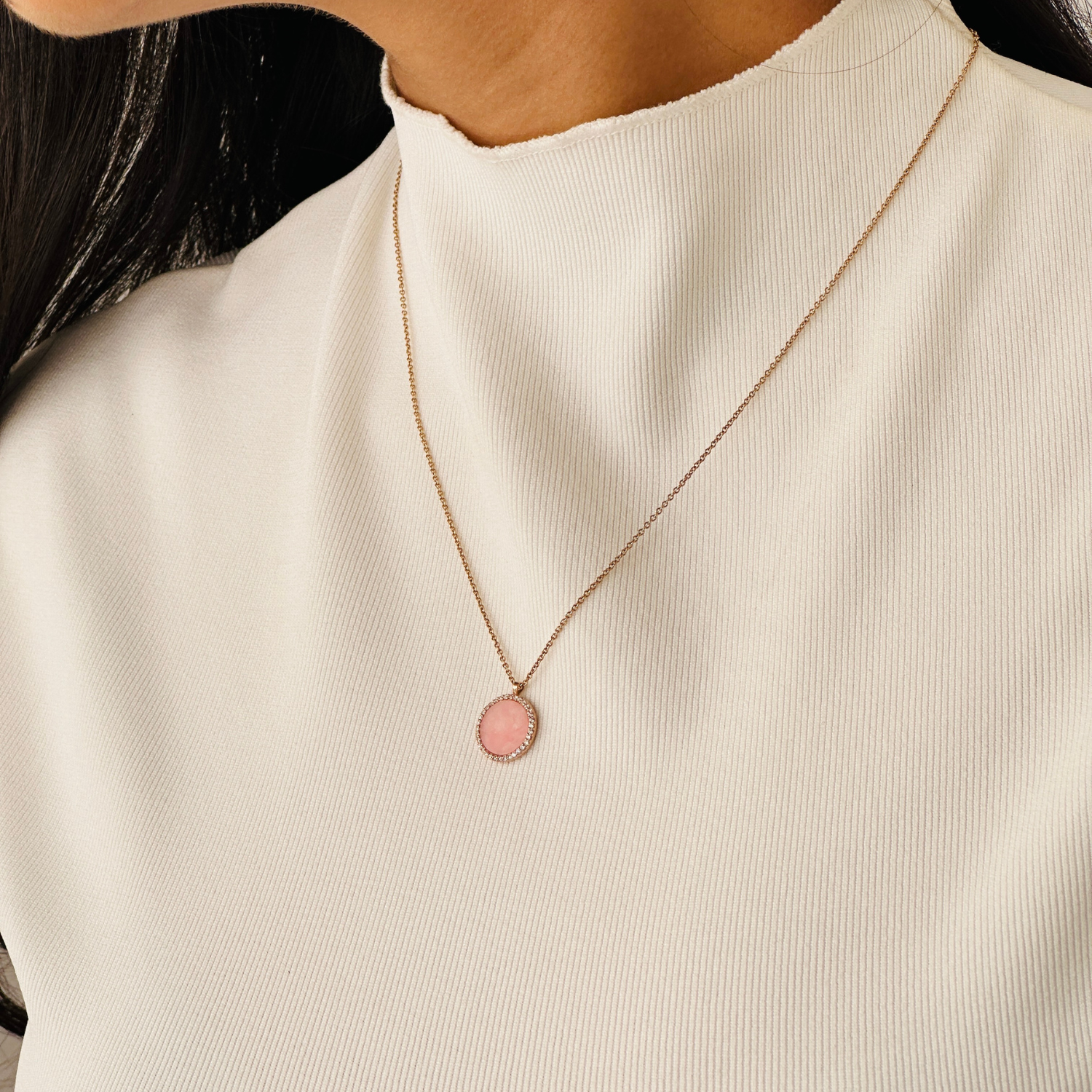 Opal Round 14K Gold Pendant Necklace with Diamonds