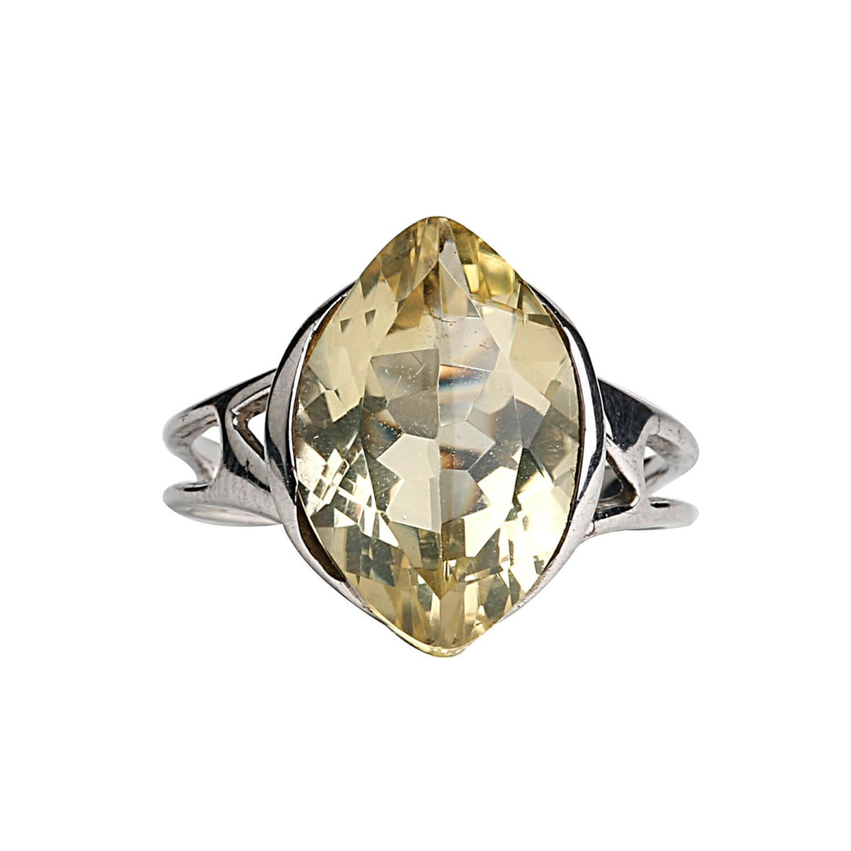 Exquisite Lanceolate Shaped Lemon Quartz Silver 925 Ring