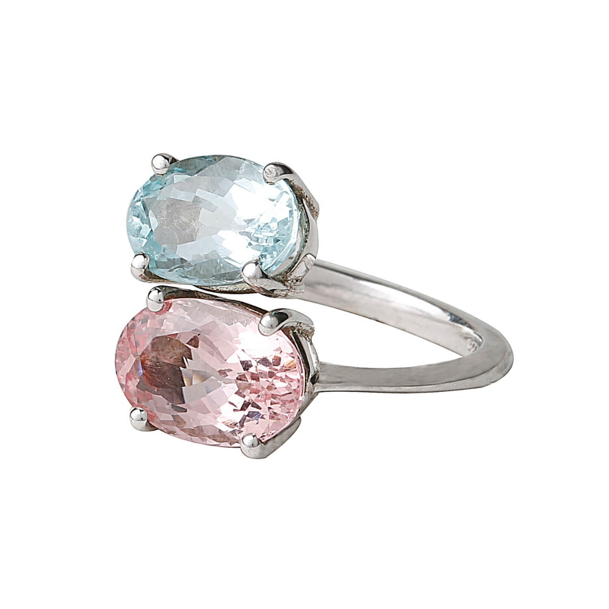 Alluring Aquamarine & Morganite Stone 925 Silver Ring