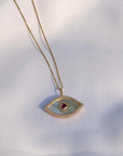 Mother of Pearl 14K Gold Evil Eye Pendant Necklace with Diamonds