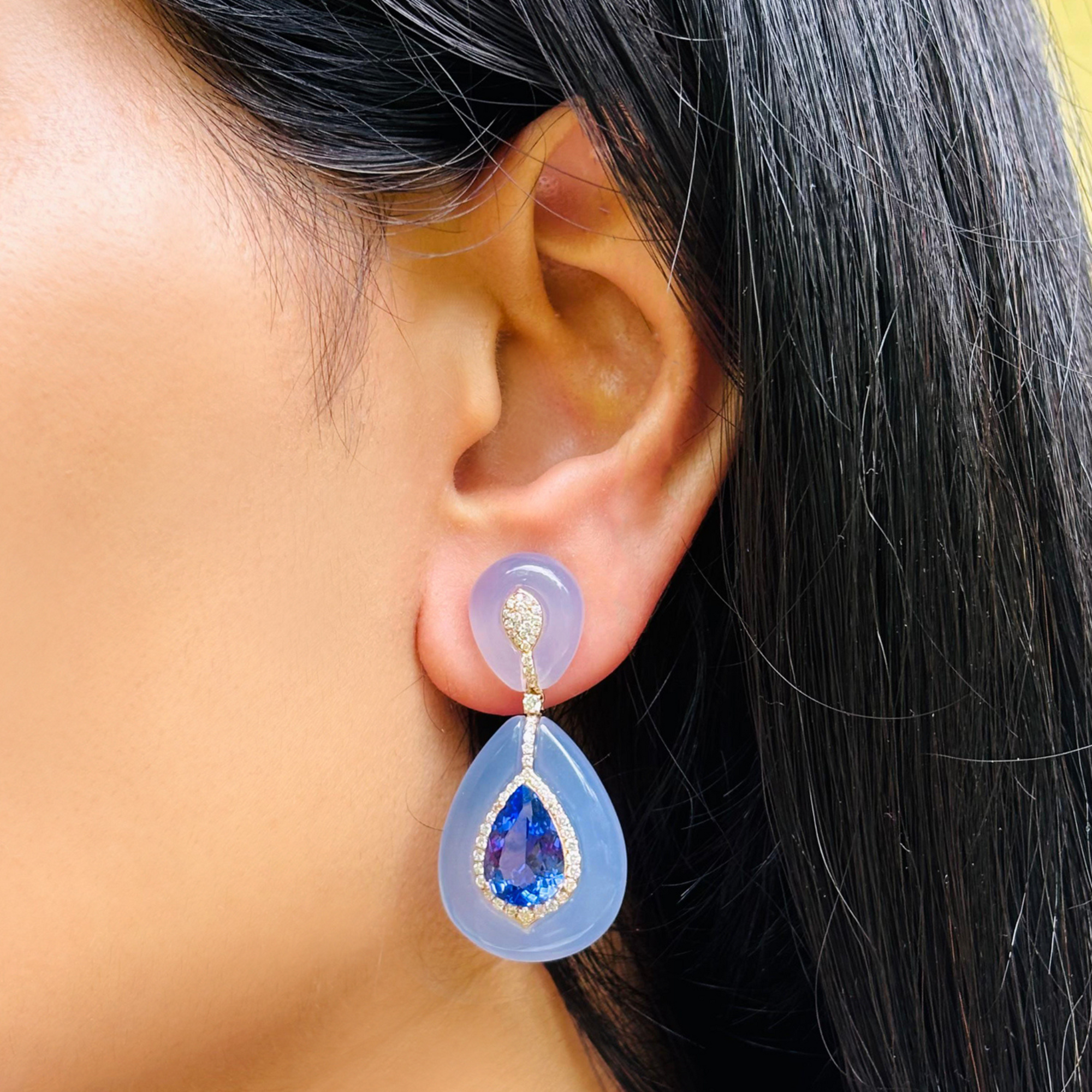 Ruka Chalcedony and Tanzanite Earrings