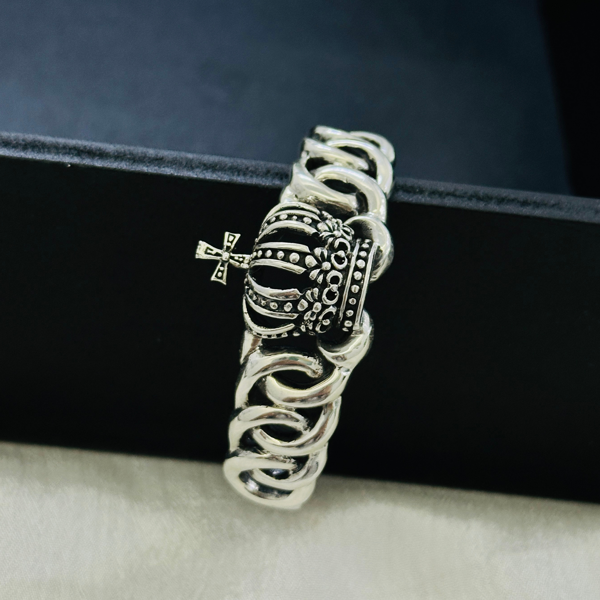 Crown Silver 925 Men's Cuff Bracelet