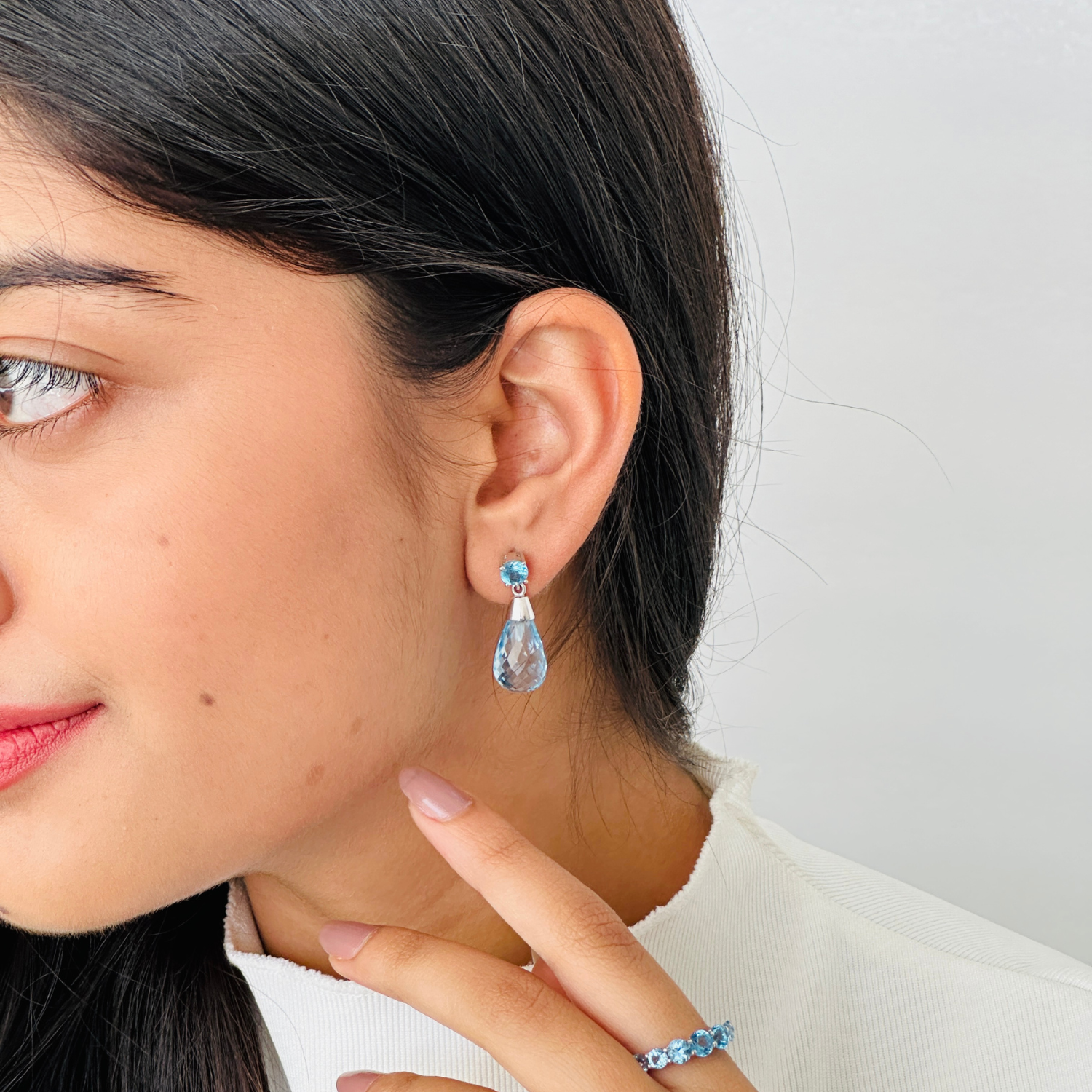 Blue Topaz Teardrop 18K White Gold Earrings