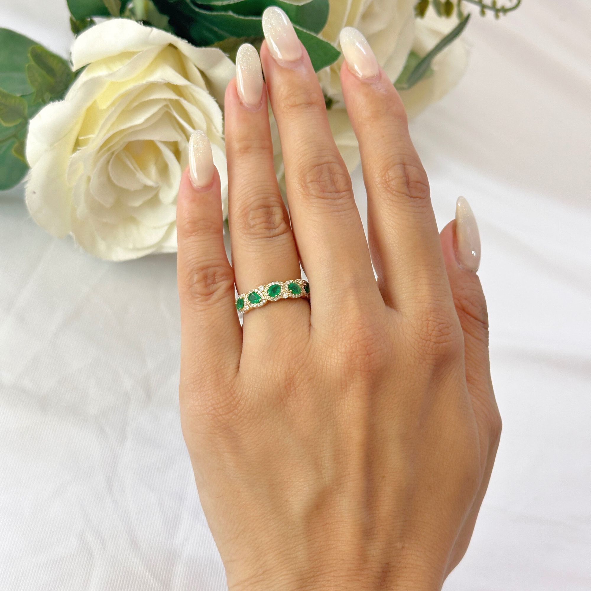 Emerald & Diamond Half Eternity Band