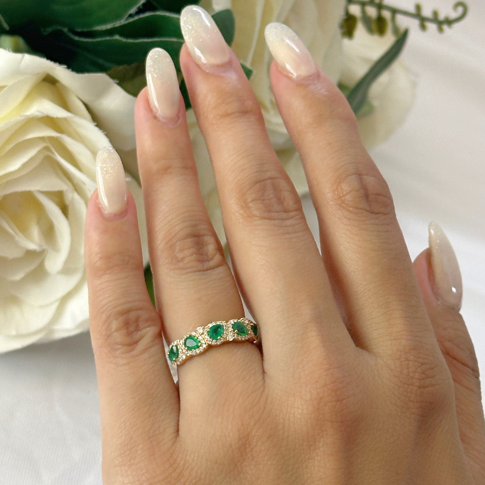 Emerald & Diamond Half Eternity Band