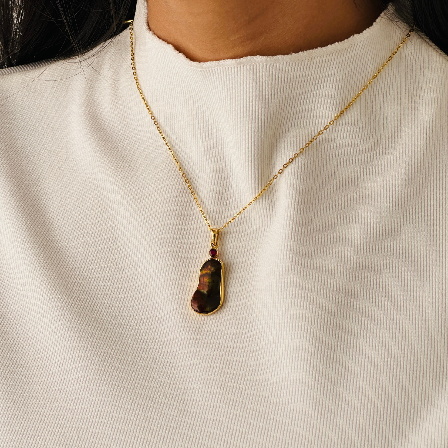 Fire Opal & Ruby 18K Gold Pendant