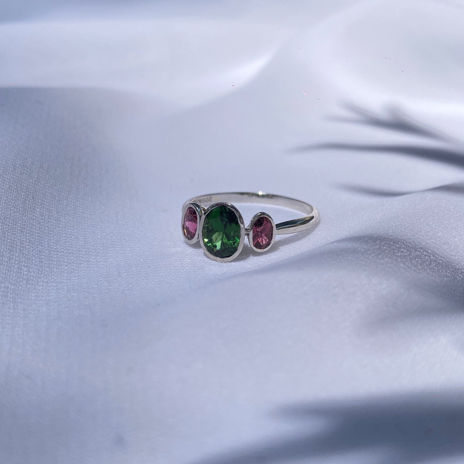 Diopside & Pink Tourmaline 18K White Gold Ring