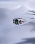 Diopside & Pink Tourmaline 18K White Gold Ring