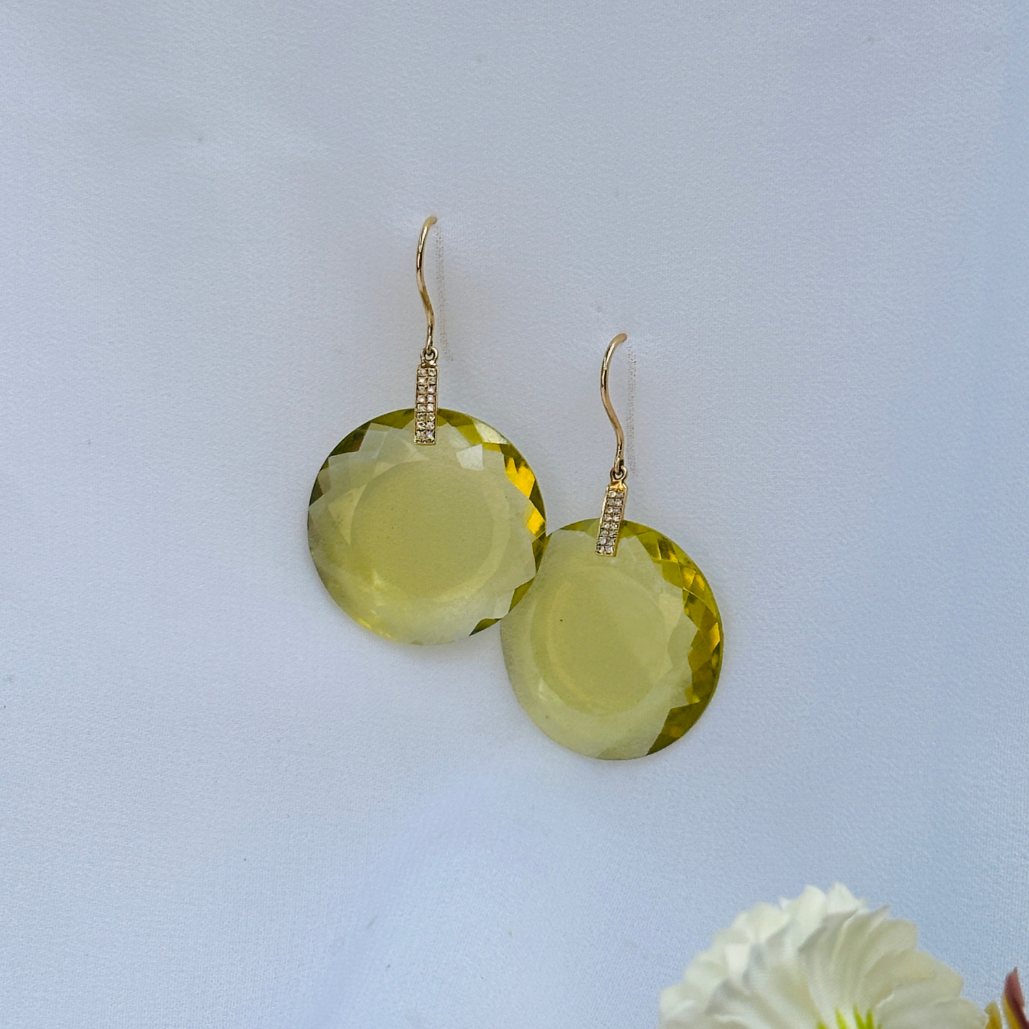 Lemon Quartz & Diamond 18K Gold Earrings