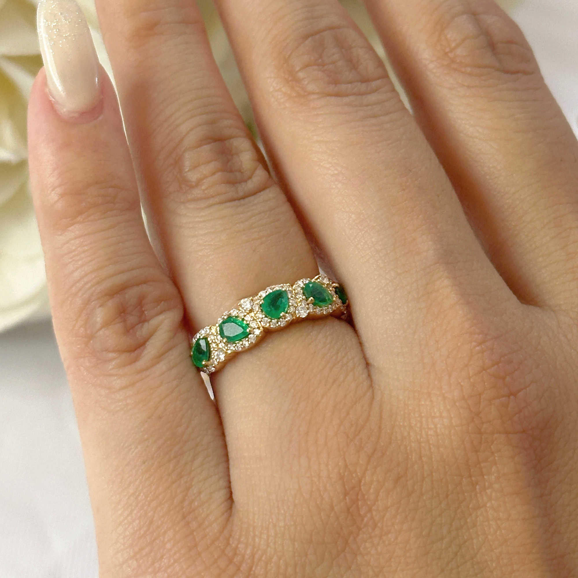 Emerald & Diamond Half Eternity Band