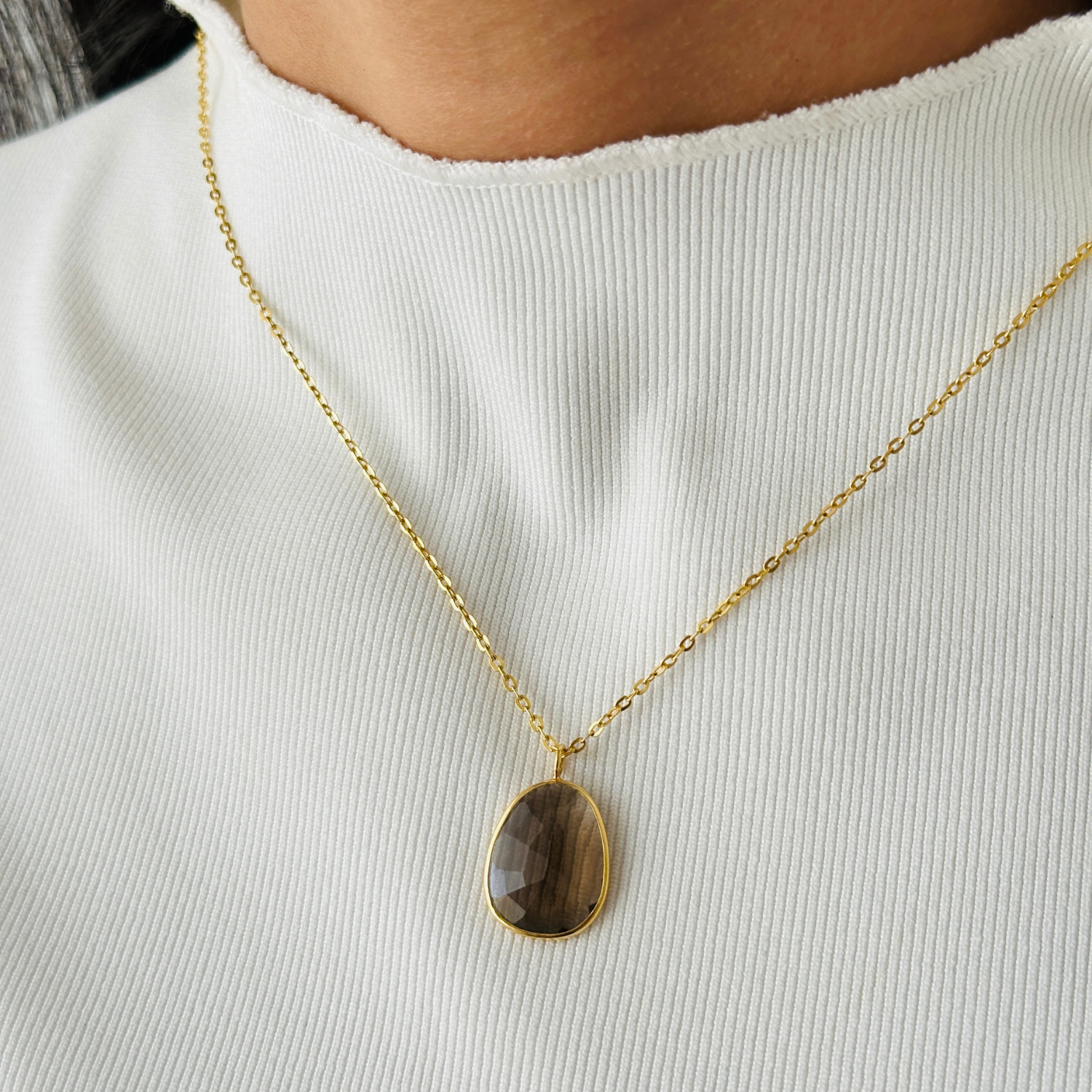 Smokey Quartz 18K Gold Pendant
