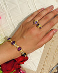 Purp Amethyst Citrine 18K Gold Plated Silver 925 Bracelet