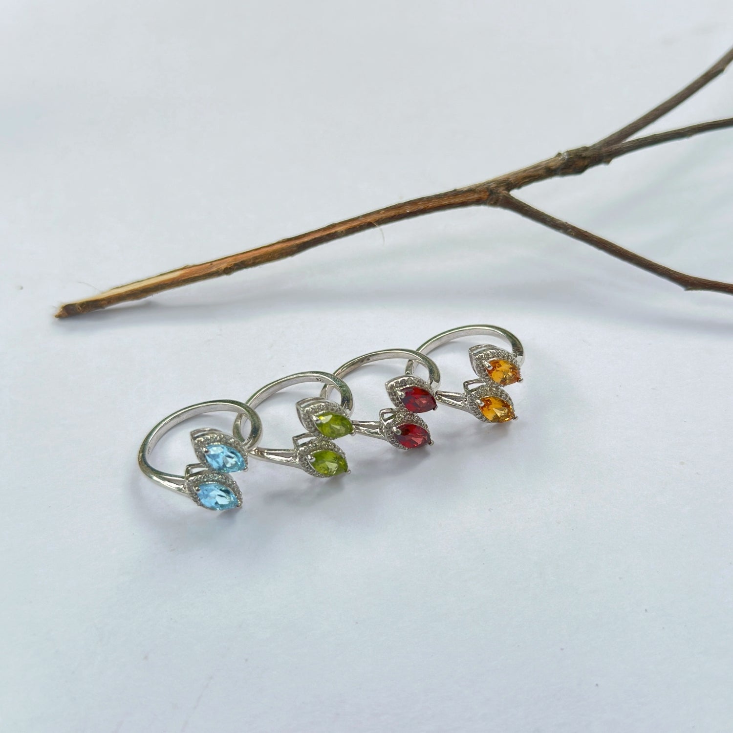 Palermo Garnet, Peridot, Blue Topaz & Citine Gemstone Silver 925 Ring