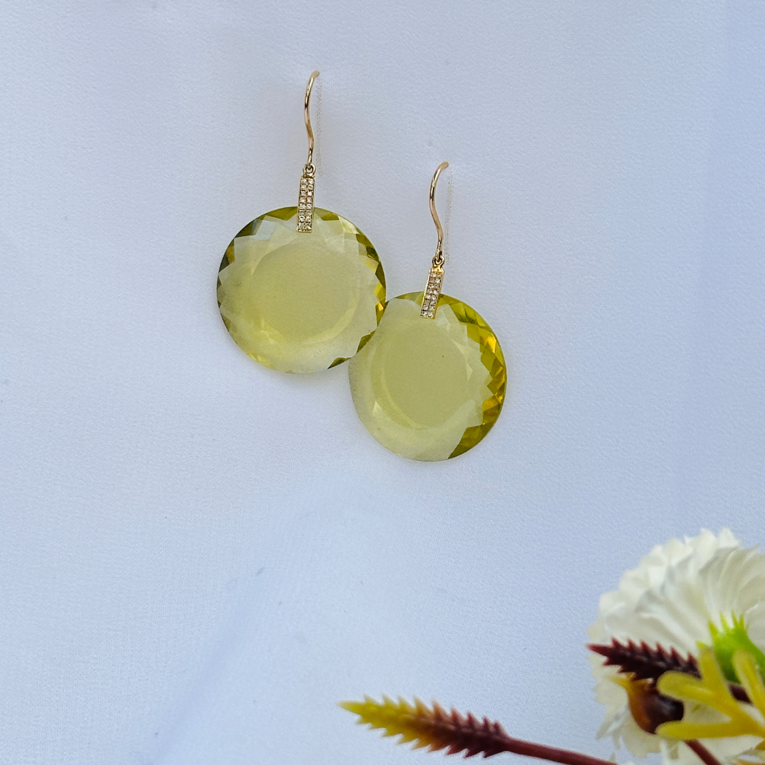 Lemon Quartz & Diamond 18K Gold Earrings