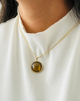 Brown Quartz Round 18K Gold Pendant