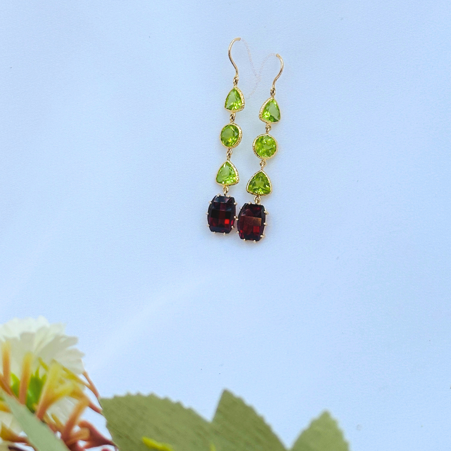 Garnet & Peridot 18K Gold Earrings