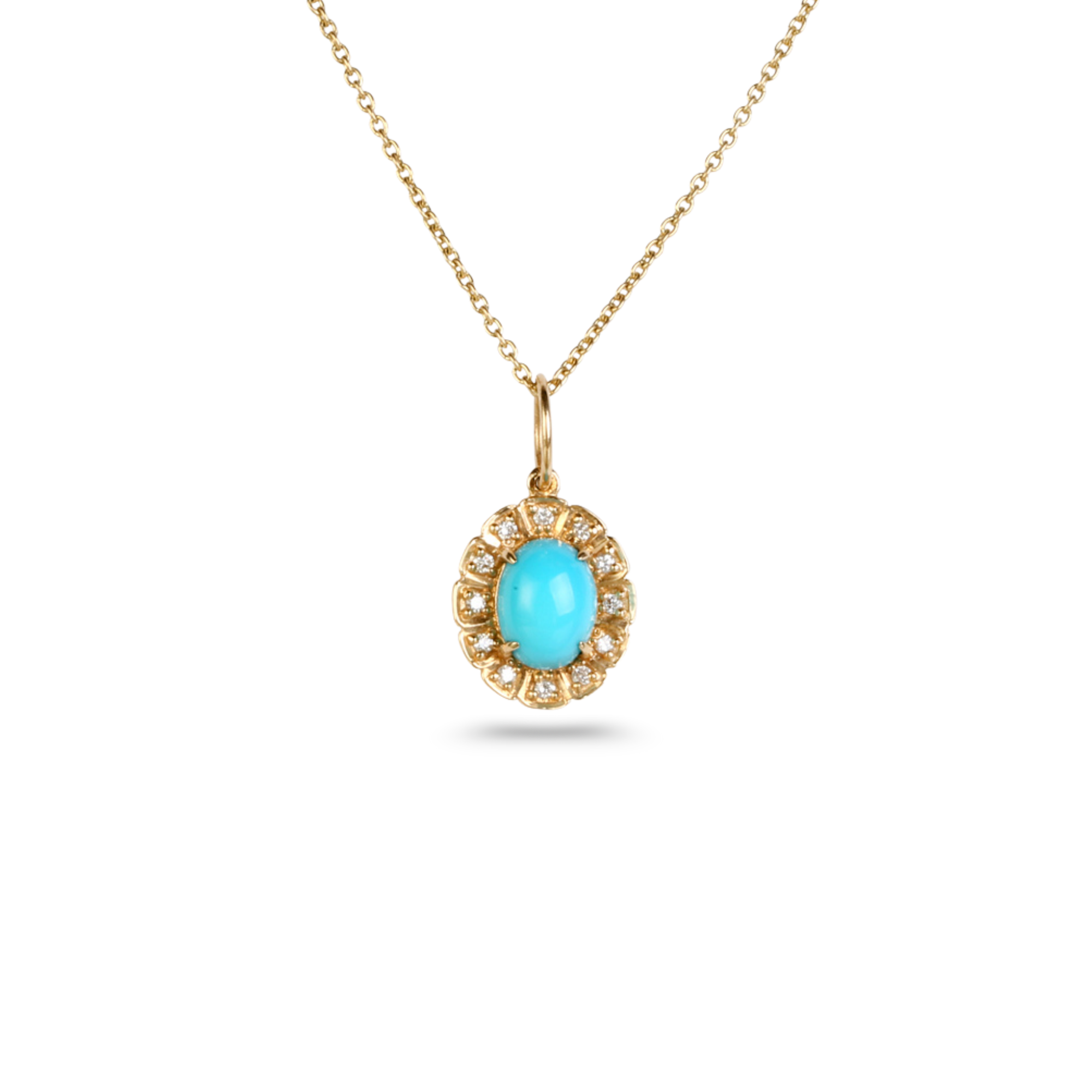 Turquoise Floral 14K Gold Pendant with Diamonds