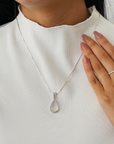 Rainbow Moonstone 18K White Gold Pendant with Diamond