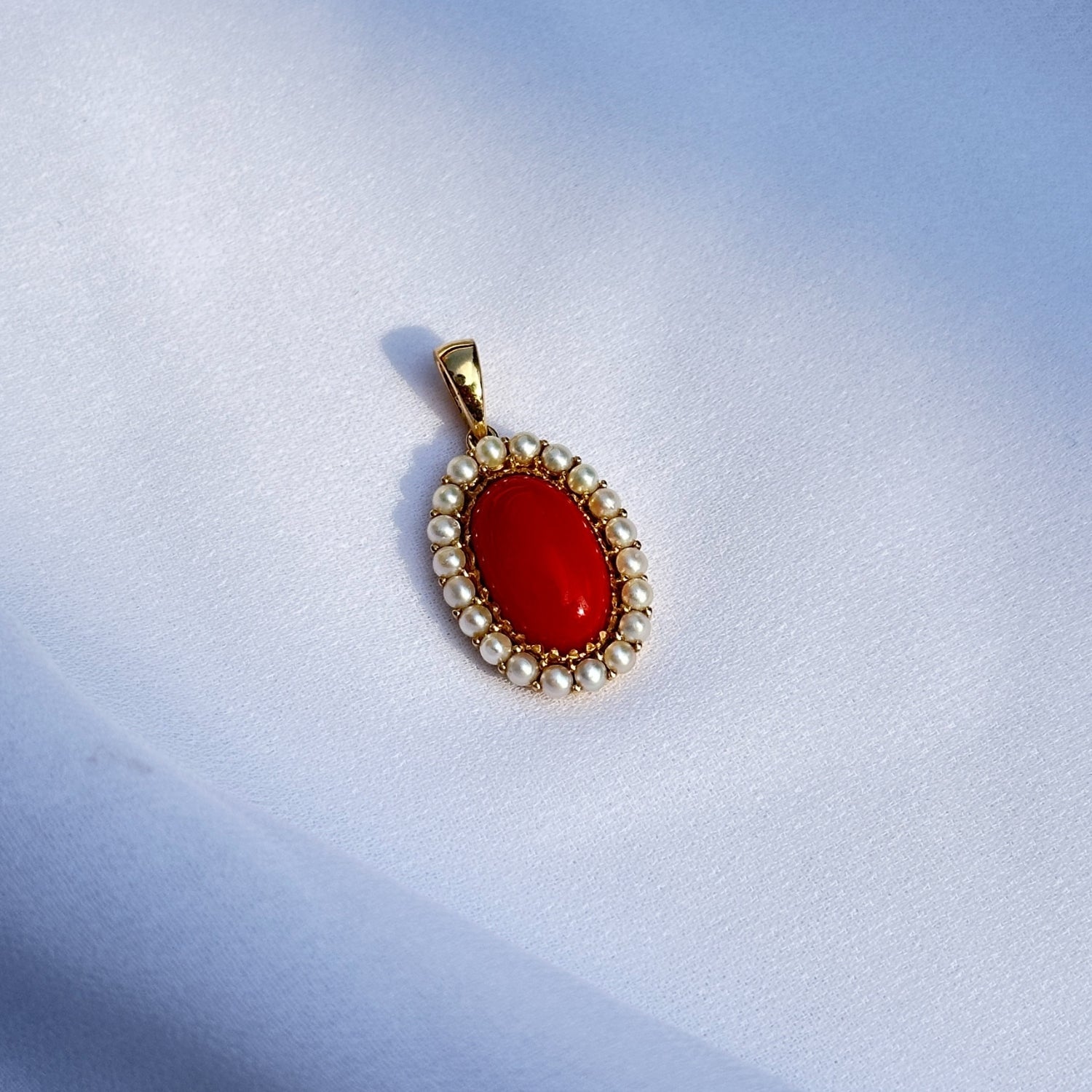 Coral & Pearl 18K Gold Pendant