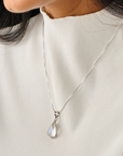 Rainbow Moonstone 18K White Gold Pendant with Diamond