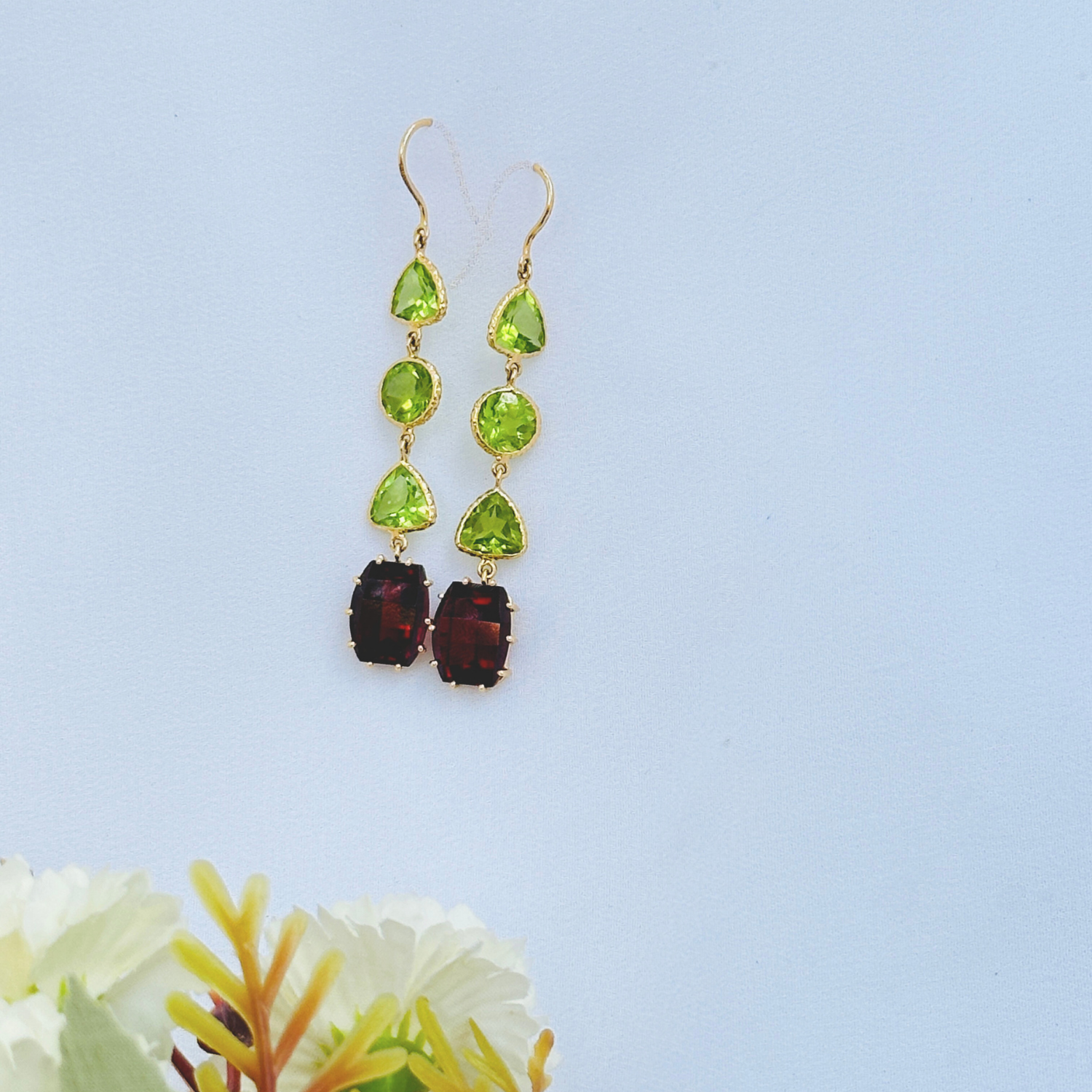 Garnet & Peridot 18K Gold Earrings