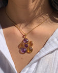 Flower Citrine and Amethyst 18k Gold Plated Silver 925 Pendant