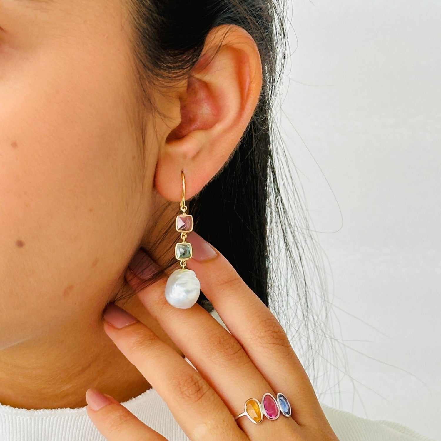 Pearl & Tourmaline 18K Gold Earrings