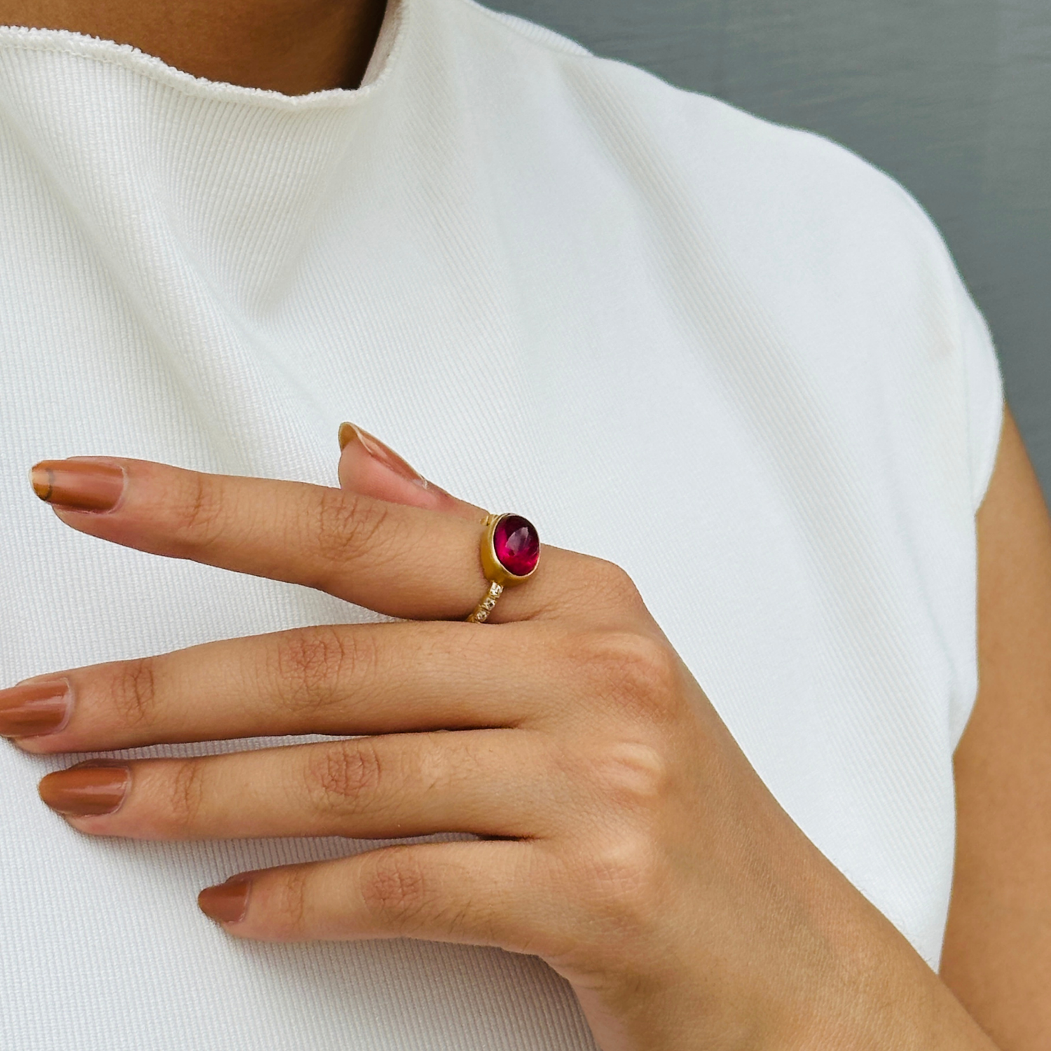 Pink Tourmaline 18K Gold Ring with Diamonds