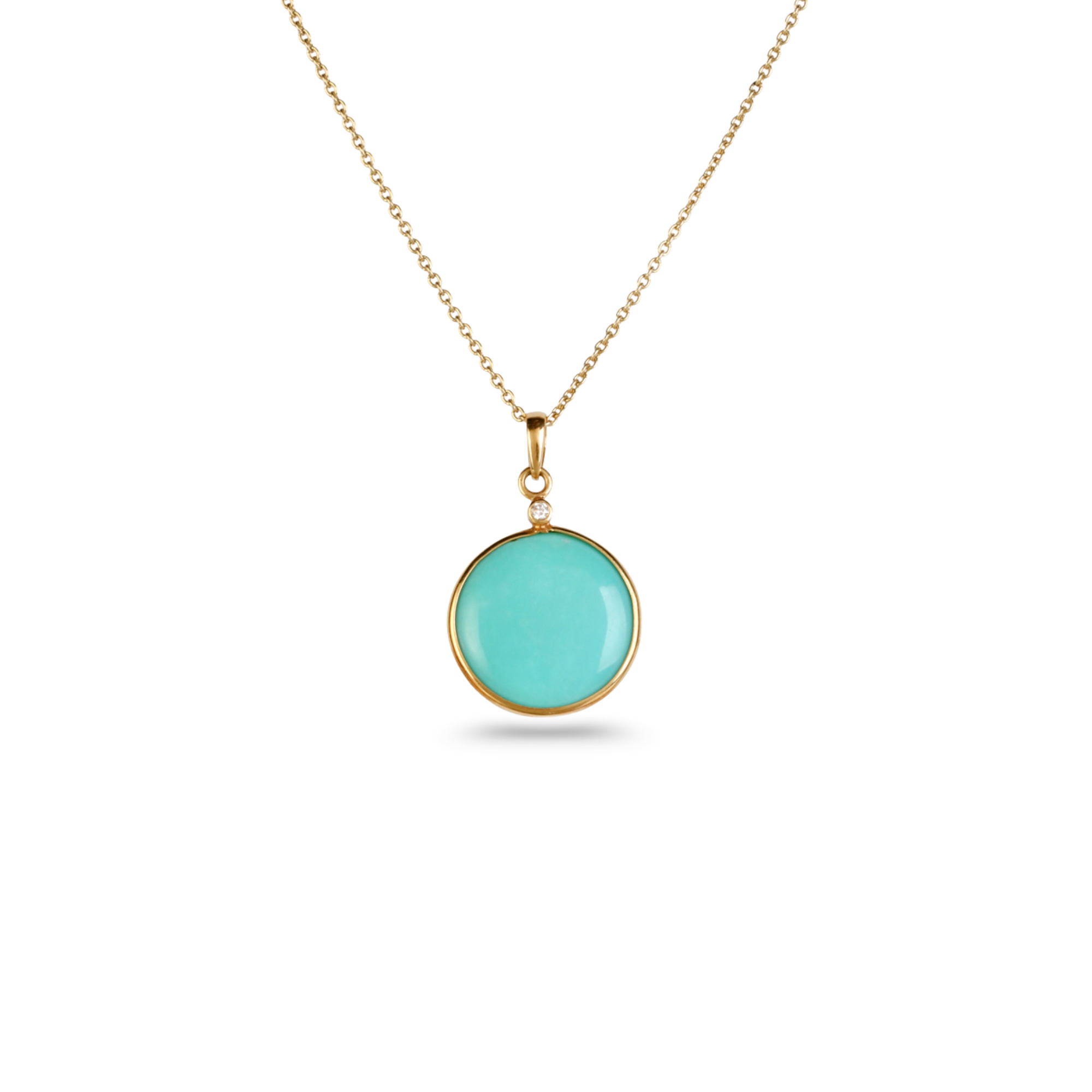 Turquoise Round 18K Gold Pendant with Diamond