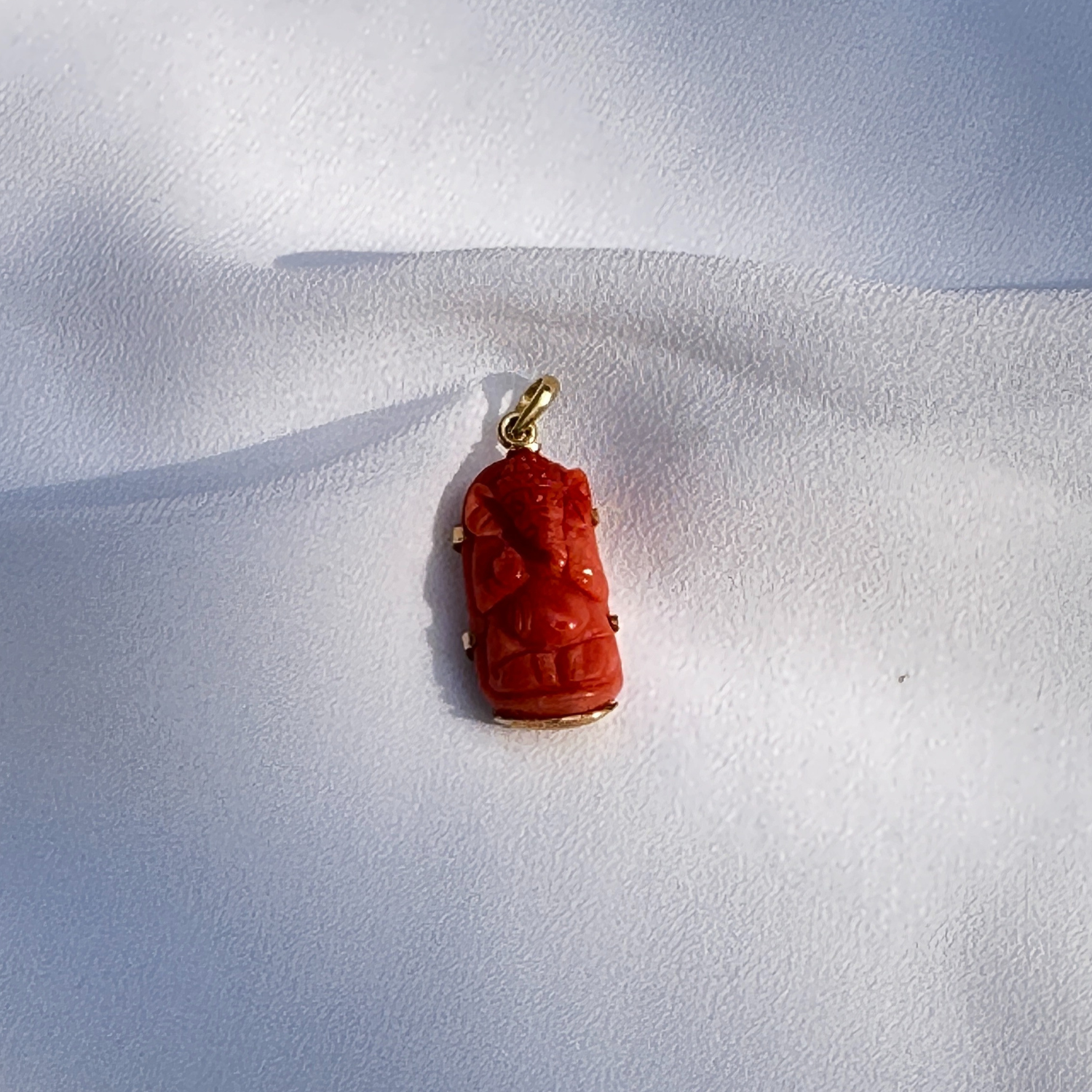 Coral Ganesha 18K Gold Pendant