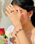 Purp Amethyst Citrine 18K Gold Plated Silver 925 Bracelet